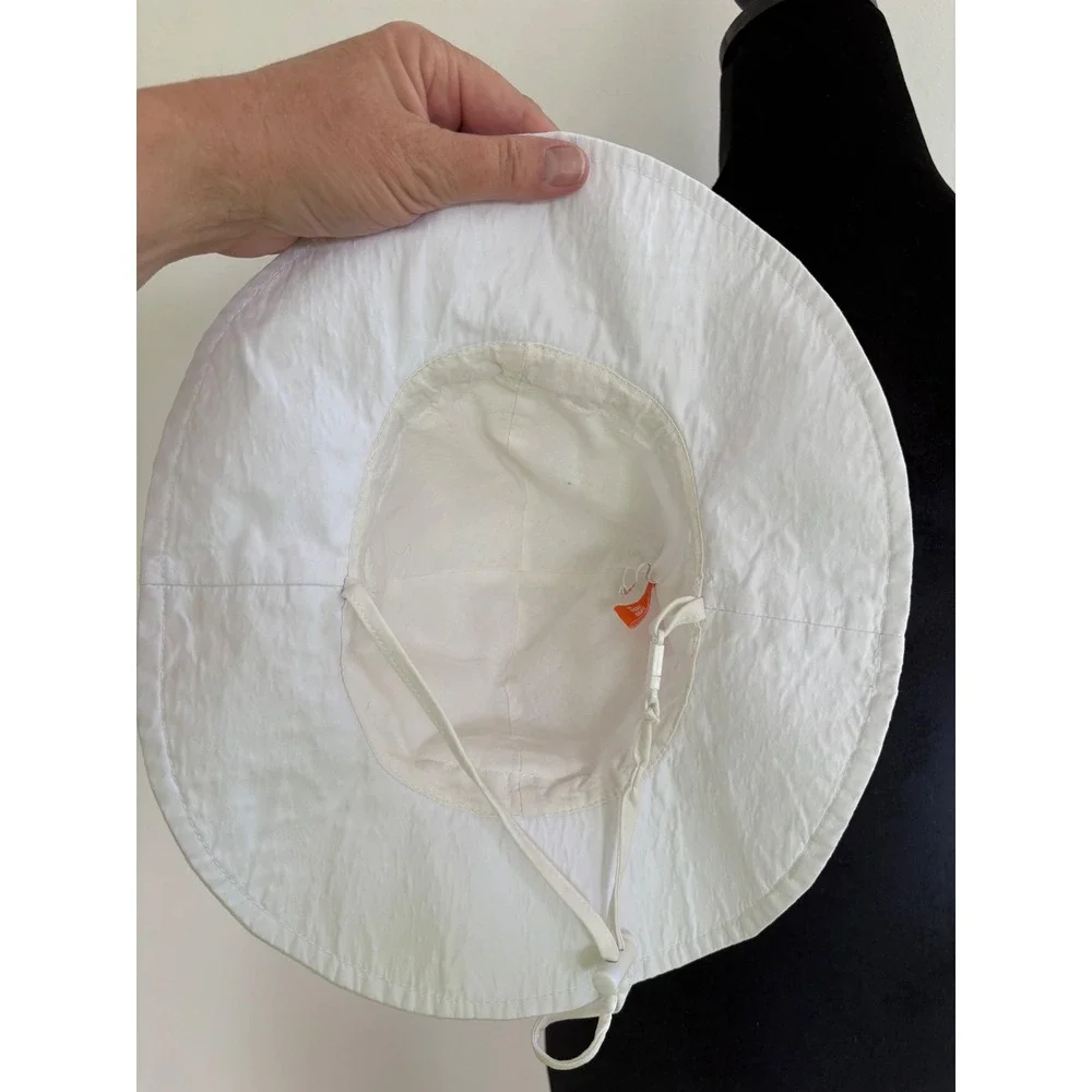 Kids White Sun Hat Wide Brim Adjustable Chin Strap‎ Bow Detail Size 52